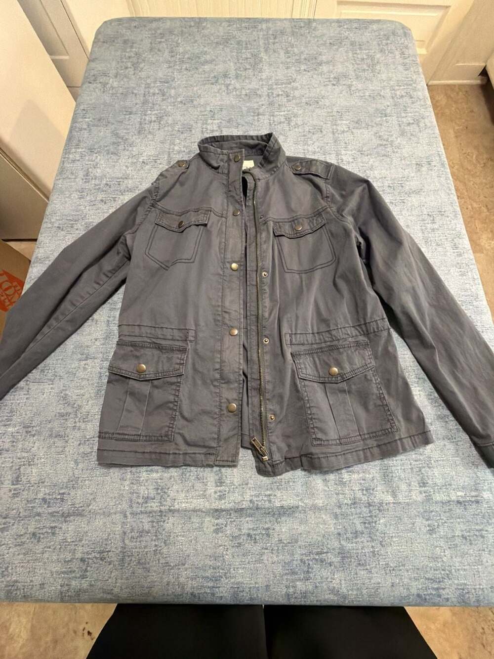 Mudd Gray Utility Jacket Large Full Zip Cargo Pockets